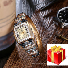 Haute qualité Luxe Graceful Colorful Flower and Rhinestone Women Wristwatch Gifts